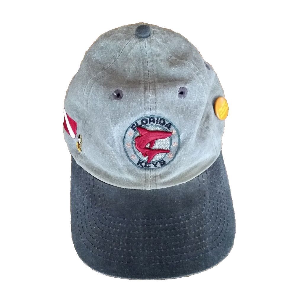 Headgear Florida Keys Shark Dive Baseball Cap w/ Pins Embroidered‎ Gray Adj. Hat